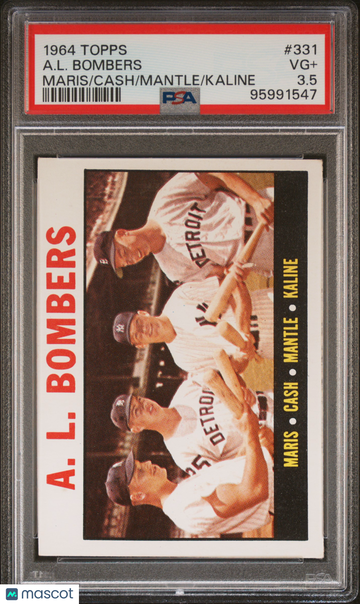 1964 Topps A. L. Bombers #331 Maris Cash Mantle Kaline PSA 3.5