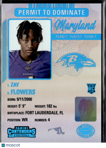 2023 Panini Contenders Football Permit to Dominate Zay Flowers #15 RC