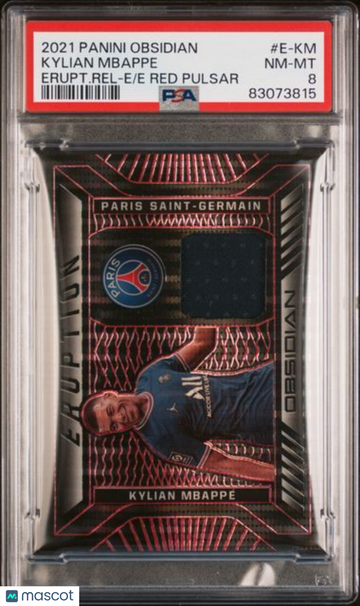 2021 Panini Obsidian Eruption Relics Kylian Mbappe #E-KM Erupt. Rel Red Pulsar PSA 8