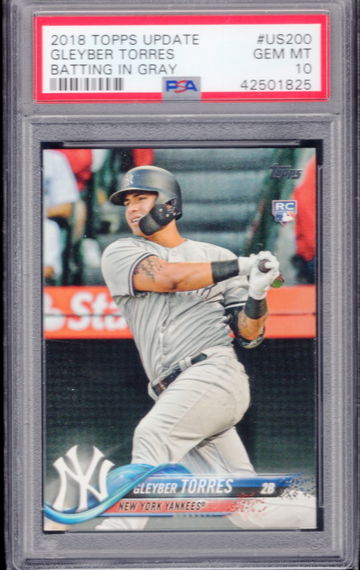 2018 TOPPS UPDATE GLEYBER TORRES BATTING IN GRAY PSA 10 