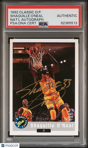 1992 Classic Draft Picks Shaquille O'Neal Nscc Autograph PSA A Auto A