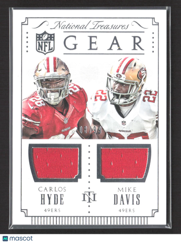 2016 Panini National Treasures Gear Carlos Hyde Mike Davis #GC-HD 08/99 Dual Jersey Patch