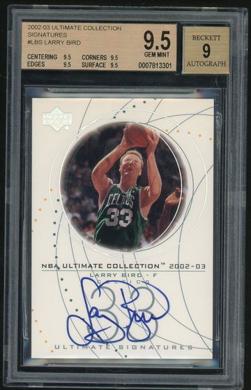 2002 Upper Deck Ultimate Collection LB-S Larry Bird Ultimate Signatures Beckett 9.5 Gem Mint Celtics Auto
