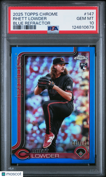 2025 Topps Chrome Rhett Lowder #147 Blue Refractor /150 PSA 10