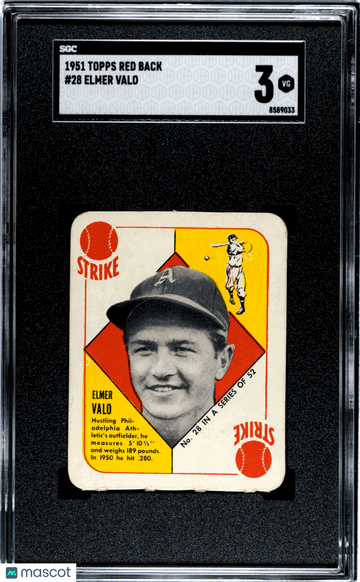 1951 Topps Red Back Elmer Valo #28 SGC 3