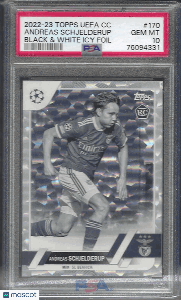 2022 Topps UEFA Club Competitions Andreas Schjelderup #170 Black & White Icy Foil PSA 10