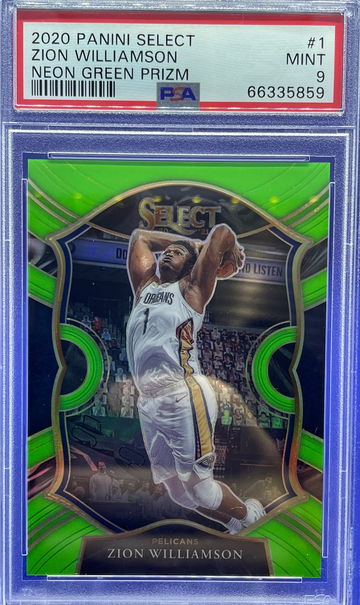 2020-21 Zion Williamson Panini Select Prizm Neon Green Concourse /75 PSA 9 Mint
