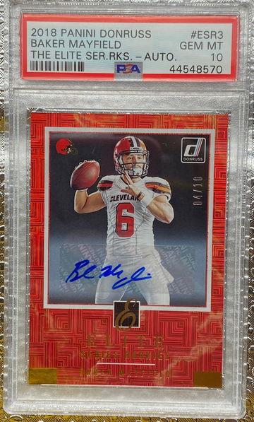2018 Panini Donruss Elite Series Rookies Baker Mayfield Auto /10 RC - PSA 10 GEM Mint!