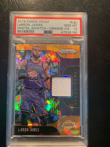 2019 Prizm Orange Ice Lebron James Sensational Swatch JSY PSA 10