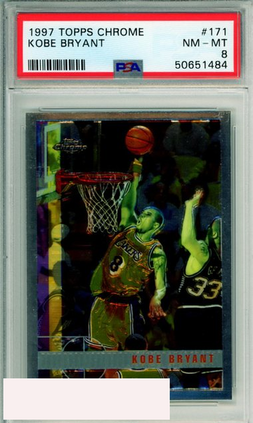 1997 TOPPS CHROME KOBE BRYANT #171 HOF LOS ANGELES LAKERS PSA NM-MT 8