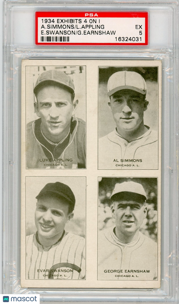 1934 Exhibits 4 On 1 L. Appling A. Simmons E. Swanson G. Earnshaw PSA 5