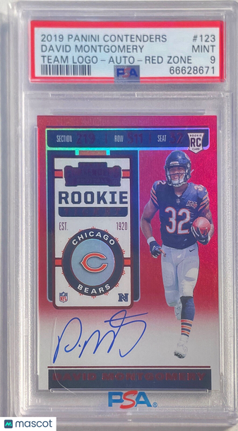 2019 Panini Contenders David Montgomery #123 Autograph Red Zone PSA 9
