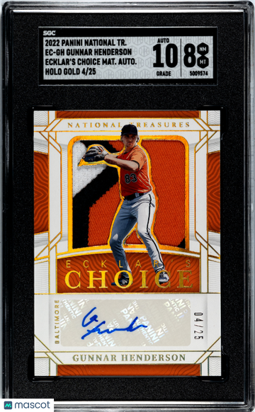 2022 Panini National Treasures Gunnar Henderson #EC-GH Ecklar’s choice SGC 8