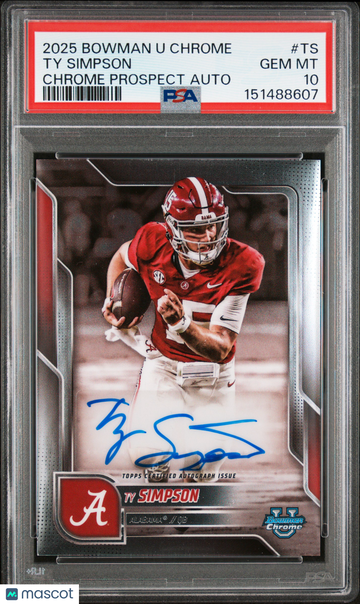 2025 Bowman University Chrome Bowman Chrome Prospect Autographs Ty Simpson #TS Rookie Low Pop PSA 10