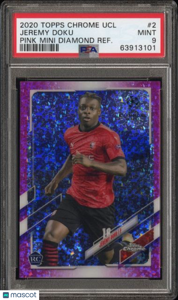 2020 Topps Chrome UEFA Champions League Jeremy Doku #2 Pink Mini Diamond Refractor PSA 9
