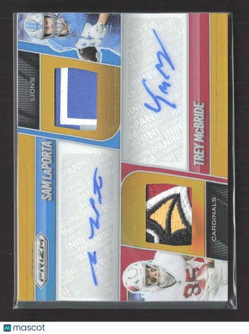 2025 Panini Prizm Football Sam LaPorta Trey McBride #DPA-SLTM 06/10 Dual Patch Authentic Memorabilia Auto
