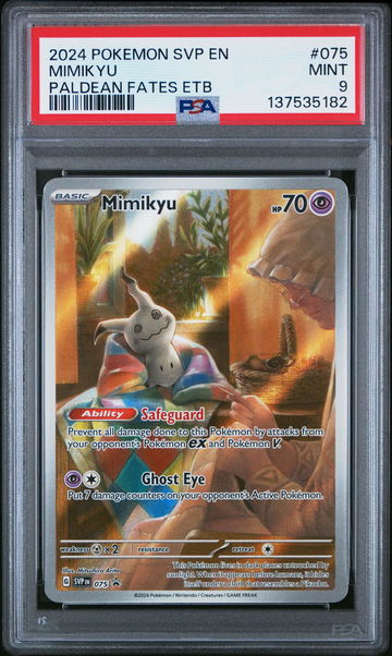 2024 Pokemon Scarlet and Violet Black Star Promo Paldean Fates Elite Trainer Box Mimikyu #75 PSA 9