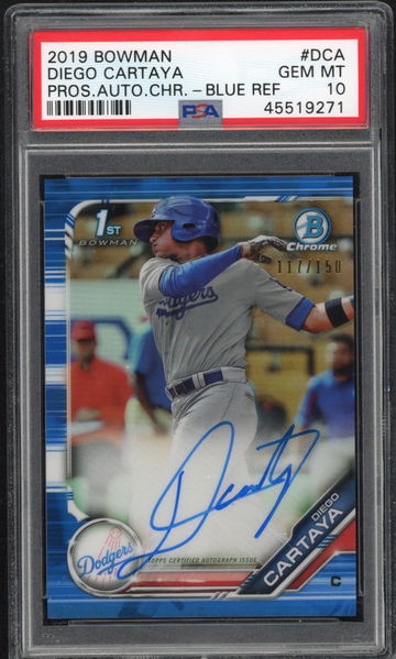 2019 Bowman Chrome Diego Cartaya Blue Refractor Auto PSA 10
