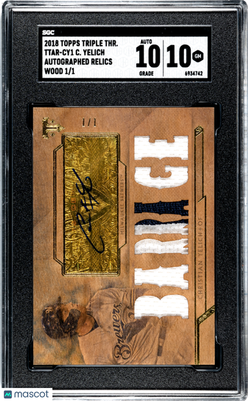 2018 Topps Triple Threads Christian Yelich #TTAR-CY1 Autograph Relics Wood /1 Short Print Parallel/Variety Memorabilia I