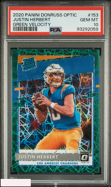 2020 PANINI DONRUSS OPTIC JUSTIN HERBERT #153 GREEN VELOCITY ROOKIE RC PSA 10