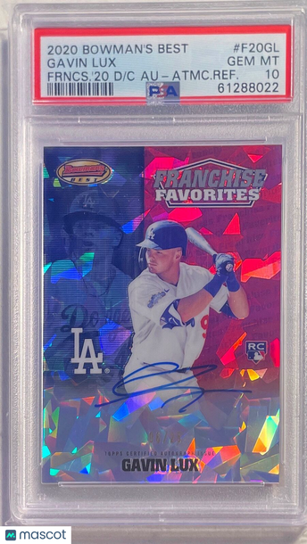 2020 Bowman's Best Franchise 2020 Die-Cuts Autographs Gavin Lux #F20GL Frncs. '20 Atmc. Refractor PSA 10