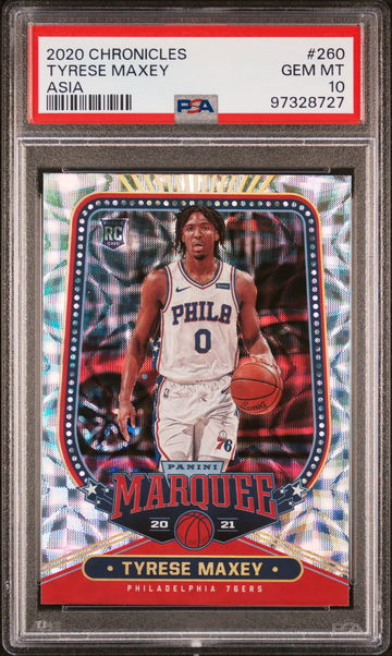 2020 PANINI CHRONICLES MARQUEE TYRESE MAXEY ASIA #260 RC ROOKIE PSA 10