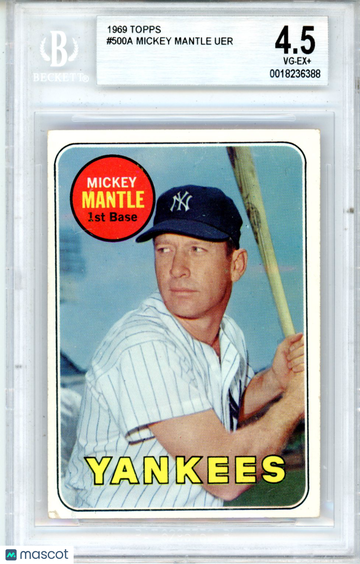 1969 Topps Mickey Mantle UER /No #500A BVG 4.5 New York Yankees