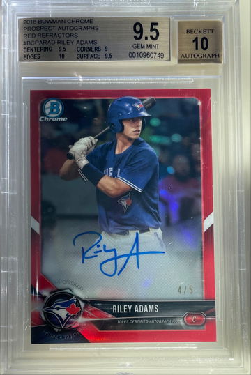 Riley Adams 2018 Bowman chrome 1st red refractor auto autograph BGS 9.5 10 #4/5