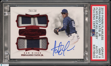 2019 Panini Flawless Flawless Rookie Dual Patch Autographs Fernando Tatis JR. #DPAFT Flws. RK. D. P. Au Ruby /20 PSA 9 A