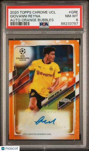 2020 Topps Chrome UEFA Champions League Autographs Giovanni Reyna #GRE Orange Bubbles PSA 8