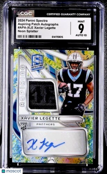 2024 Panini Spectra Xavier Legette #APA-XLE Neon Splatter Prizm Parallel/Variety Rookie Memorabilia Insert 9 Panini Auth
