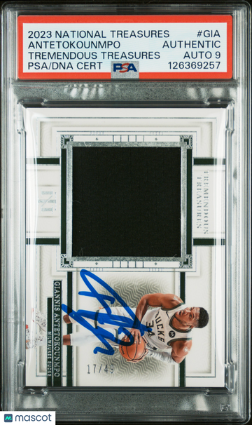 2023 Panini National Treasures Tremendous Treasures Giannis Antetokounmpo #GIA /49 PSA A Auto 9