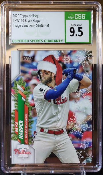 2020 Topps Holiday Bryce Harper SP Image Variation Santa Hat #HW190 CSG Mint 9.5