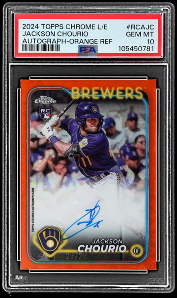 2024 Topps Chrome Logofractor Jackson Chourio Autograph Orange Refractor PSA 10