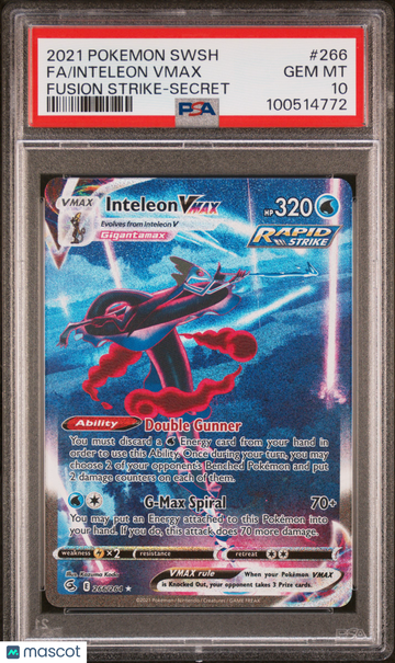 2021 Pokemon Sword & Shield Fusion Strike Inteleon VMAX Fa Fusion Strike-Secret PSA 10 #266