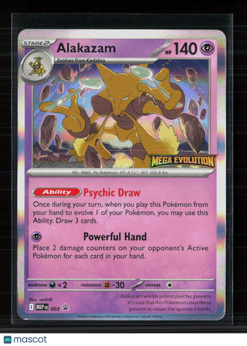 2025 Mega Evolution Alakazam Holo Rare #003