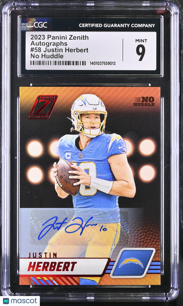 2023 Panini Zenith Justin Herbert #58 No Huddle Autographs CGC 9