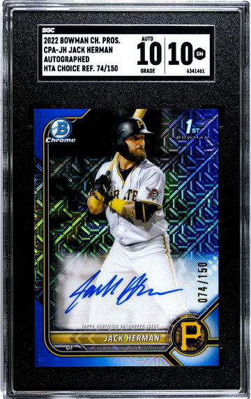 2022 Bowman Chrome Jack Herman CPA-JH 1st Auto Blue HTA Choice numbered 74/150