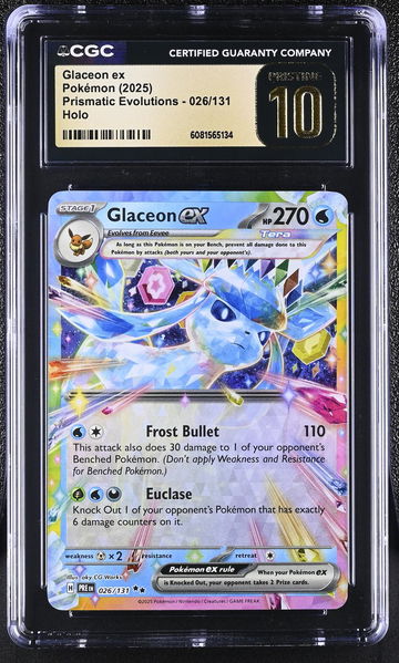2025 Pokémon Prismatic Evolutions Glaceon #026/131 Tera ex Holo CGC 10