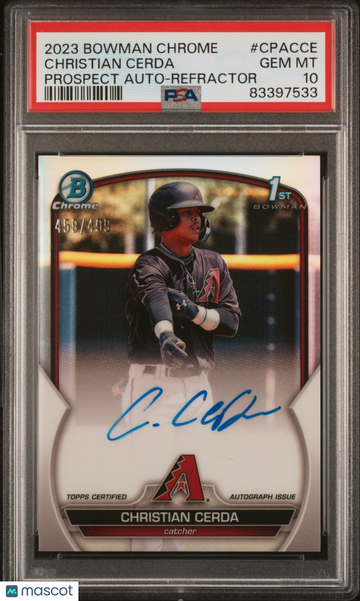 2023 Bowman Chrome Prospect Autographs Christian Cerda #CPACCE Refractor PSA 10