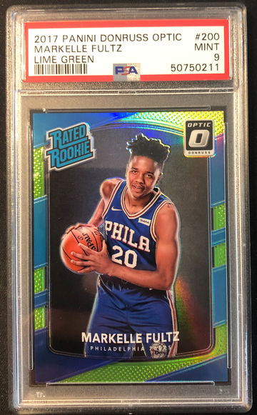 2017 Donruss Optic #200 Markelle Fultz Lime Green Prizm Rated Rookie RC PSA 9 Mint #'d /175