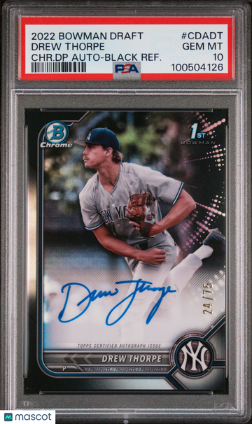 2022 Bowman Draft Chrome Draft Pick Autographs Drew Thorpe #CDADT CHR. DP Black Refractor /75 PSA 10