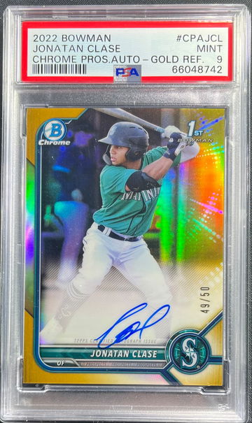 2022 Bowman Chrome Jonatan Clase Gold Auto /50 PSA 9