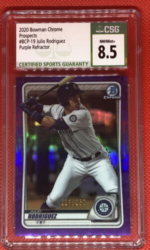 2020 Bowman Chrome Prospects Purple Ref /250 Julio Rodriguez #BCP-19 CSG 8.5