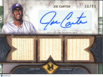 Joe Carter 2025 Topps Museum Collection Signature Swatches Triple Relic Autograph Card Game-Used Memorabilia Auto /99 To
