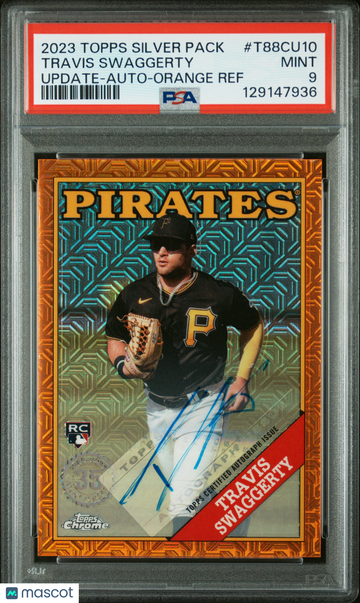 2023 Topps Silver Pack 1988 Chrome Promo Travis Swaggerty #T88CU10 Update Auto Orange Ref PSA 9