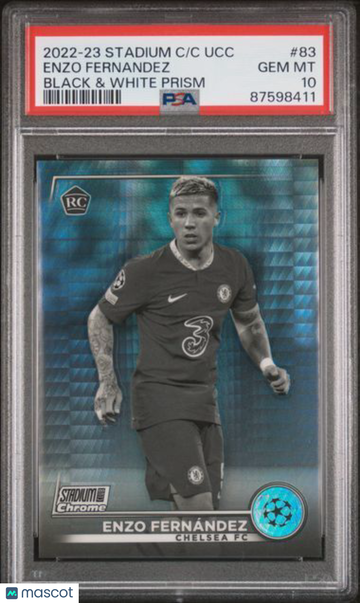 2022-23 Topps Stadium Club Chrome UEFA Club Competitions Enzo Fernandez #83 Black & White Prism Ref PSA 10