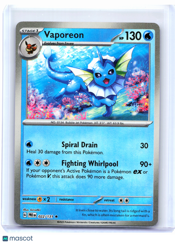 Prismatic Evolutions Vaporeon (Master Ball Pattern) Holo Rare #022/131