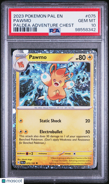 2023 Pokemon Pal EN-Paldea Evolved Pawmo Paldea Adventure Chest PSA 10 #075