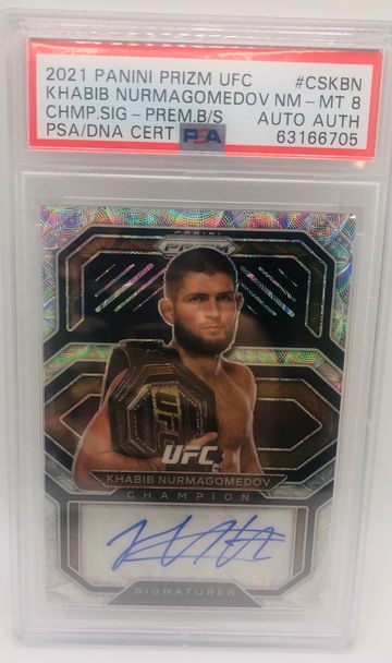 2021 UFC Panini Prizm Khabib Nurmagomedov Premium Box Set Scope Auto #11/11 PSA 8